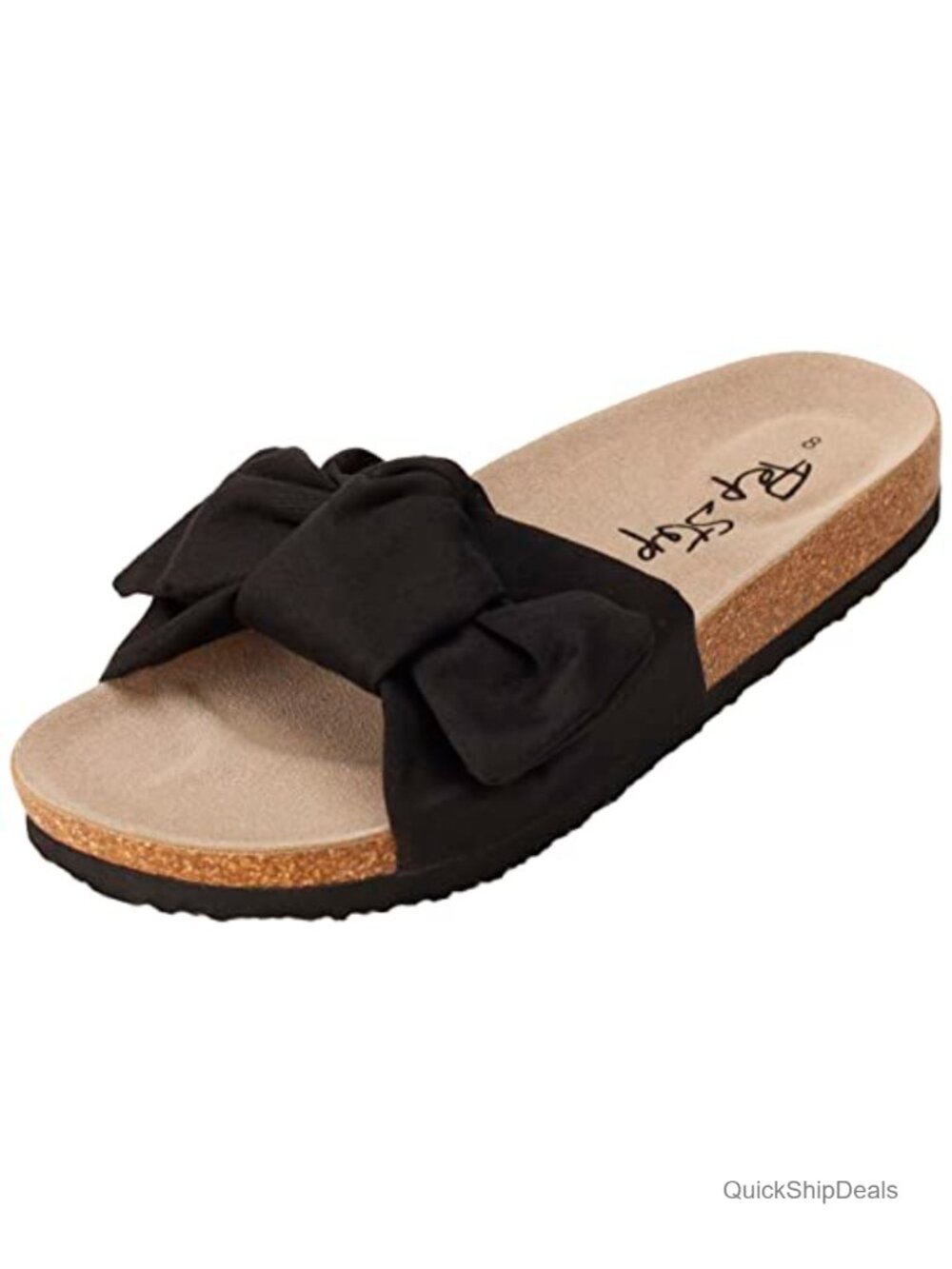 Slide Sandals with Bow Knot, Memory Foam Insole, Cork Sole, Slip On